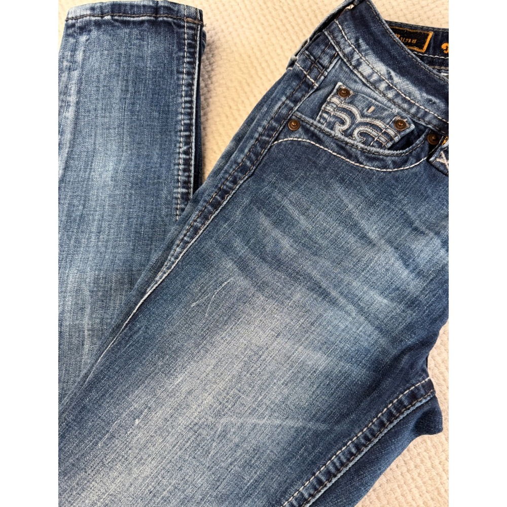 Rock Revival Muna Mid-Rise Skinny Jeans Blue Embroidered Pockets 27
